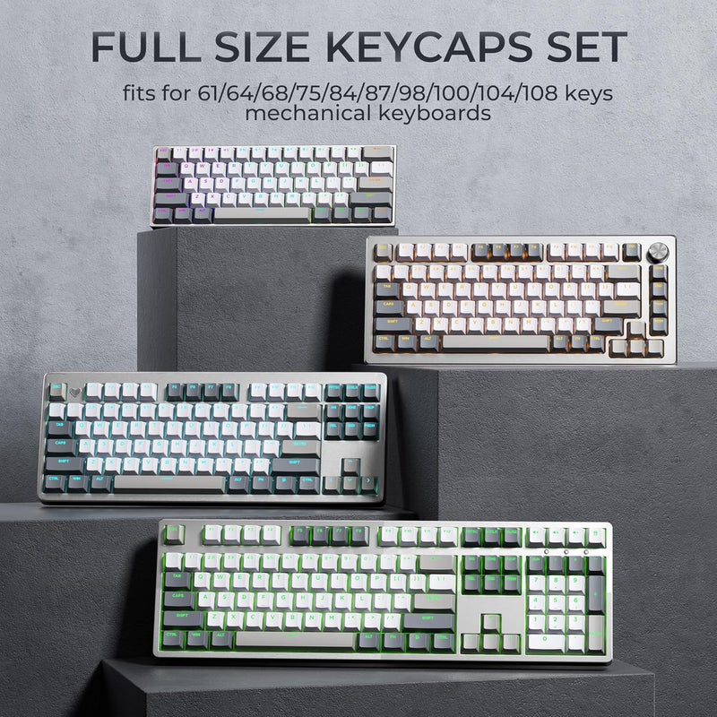 OHY XVX Shine Through Keycaps -133 Keys Cherry Profile Double Shot PBT Keycaps Compatible for 60%/75%/100% Retro Gaming Mechanical Keyboard-Milk Light Gray - Image 2